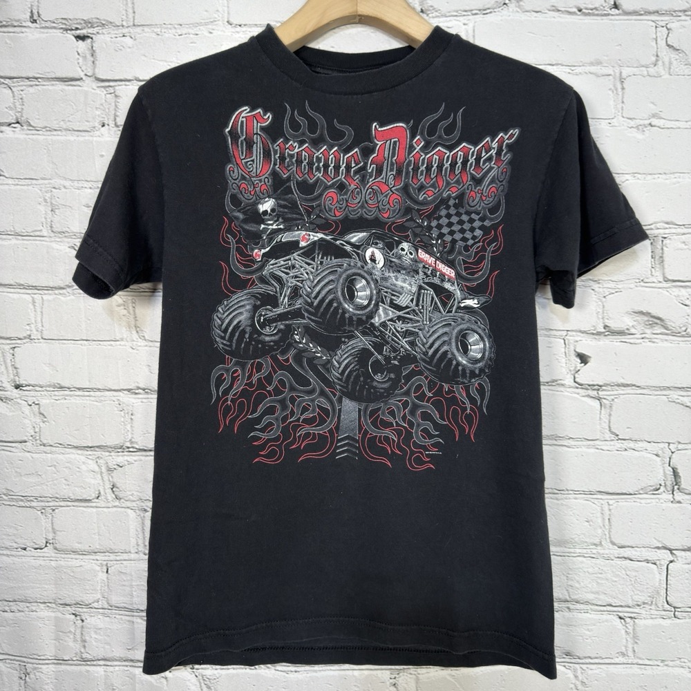 Grave Digger Y2k‎ Graphic T Shirt Size S 2009 Flames Skull ALSTYLE Tag Black Red